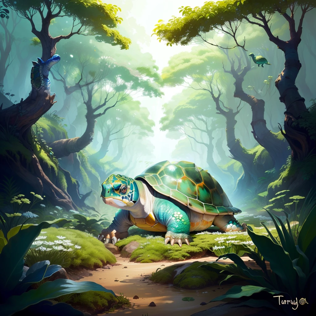 A tartaruga vive em uma floresta encantada