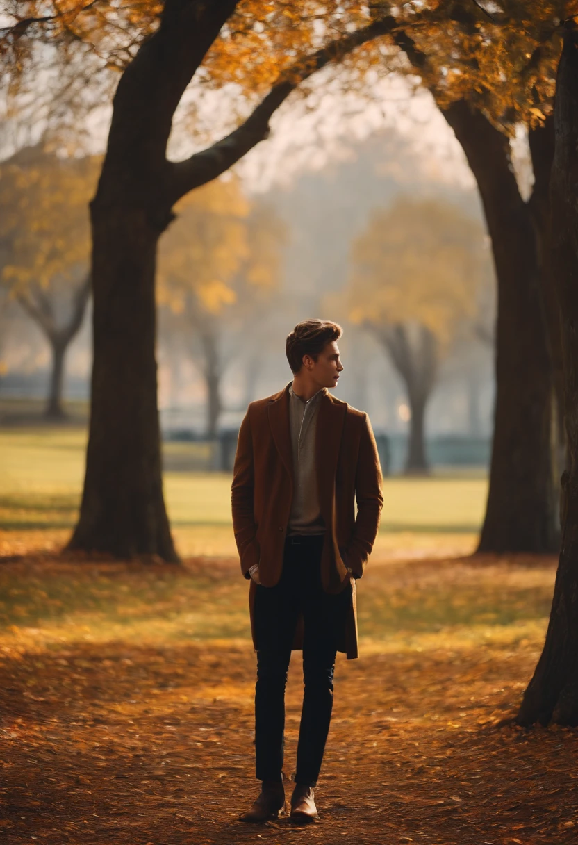 Give him shorter hair and standing alone in a park