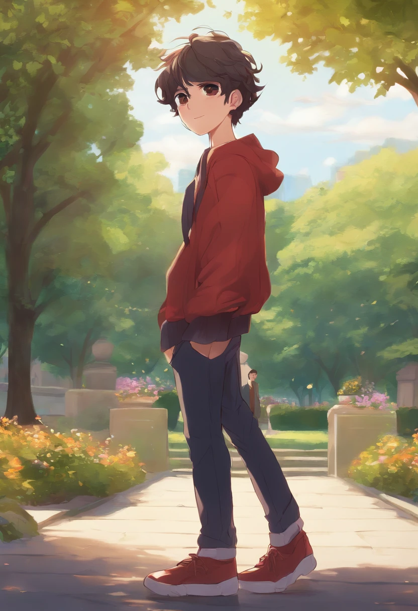young boy band guy in an anime standing in a park