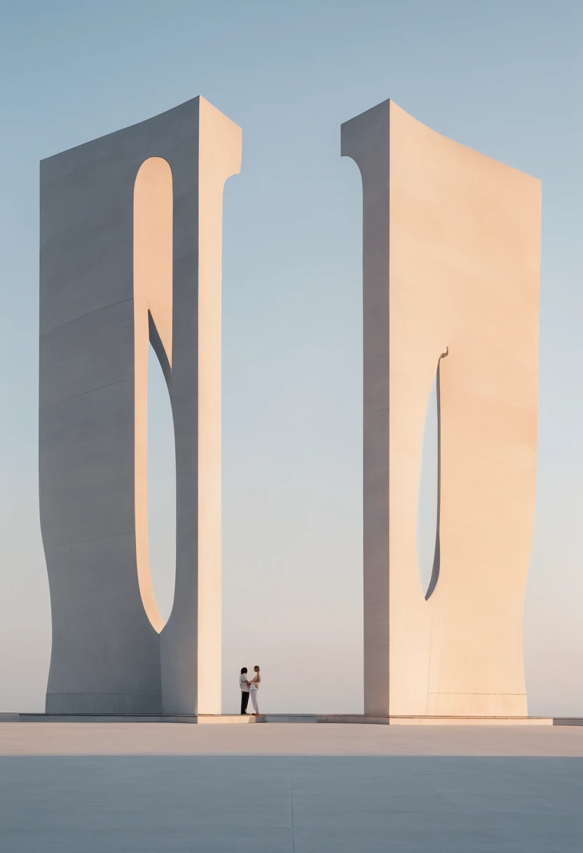 Majestic monument, with elements of human connection, minimalist curves, minimalist, abstract monument style, monument with the image of arms connecting with each other