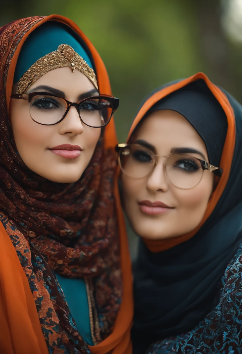 8k selfie photography, brown skin muslim girl with round glasses.