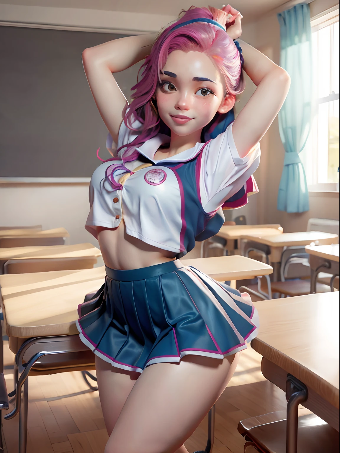 cheer girl Underwear pattern Classroom early evening A smile No thin uniform buttons Underwear pattern multicolor hair up skirt