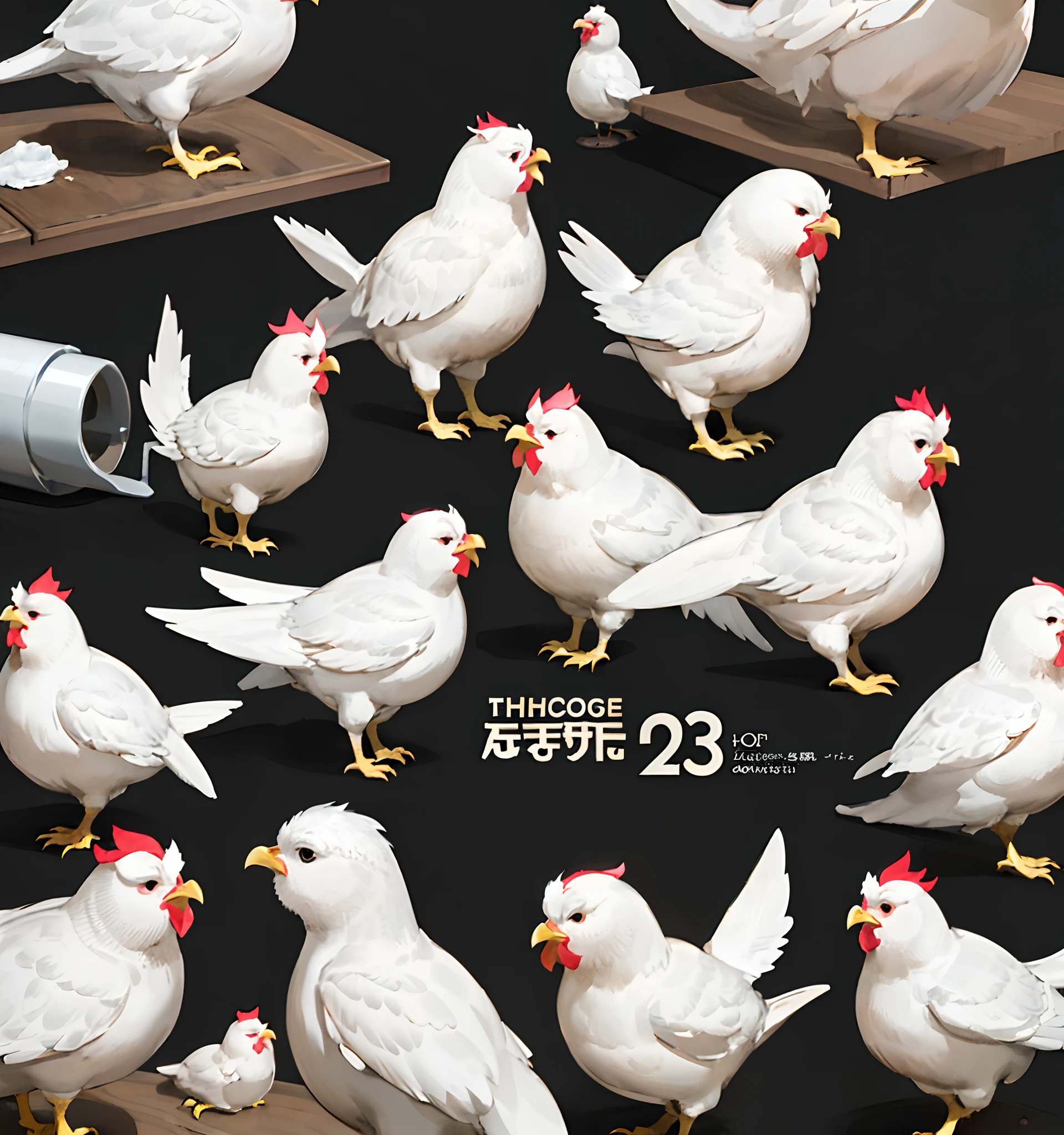 /Imagine Prompt: Chickens for stickers on black background, Bold outline style, jagged, Trashcore, Light Shading - V 5.2