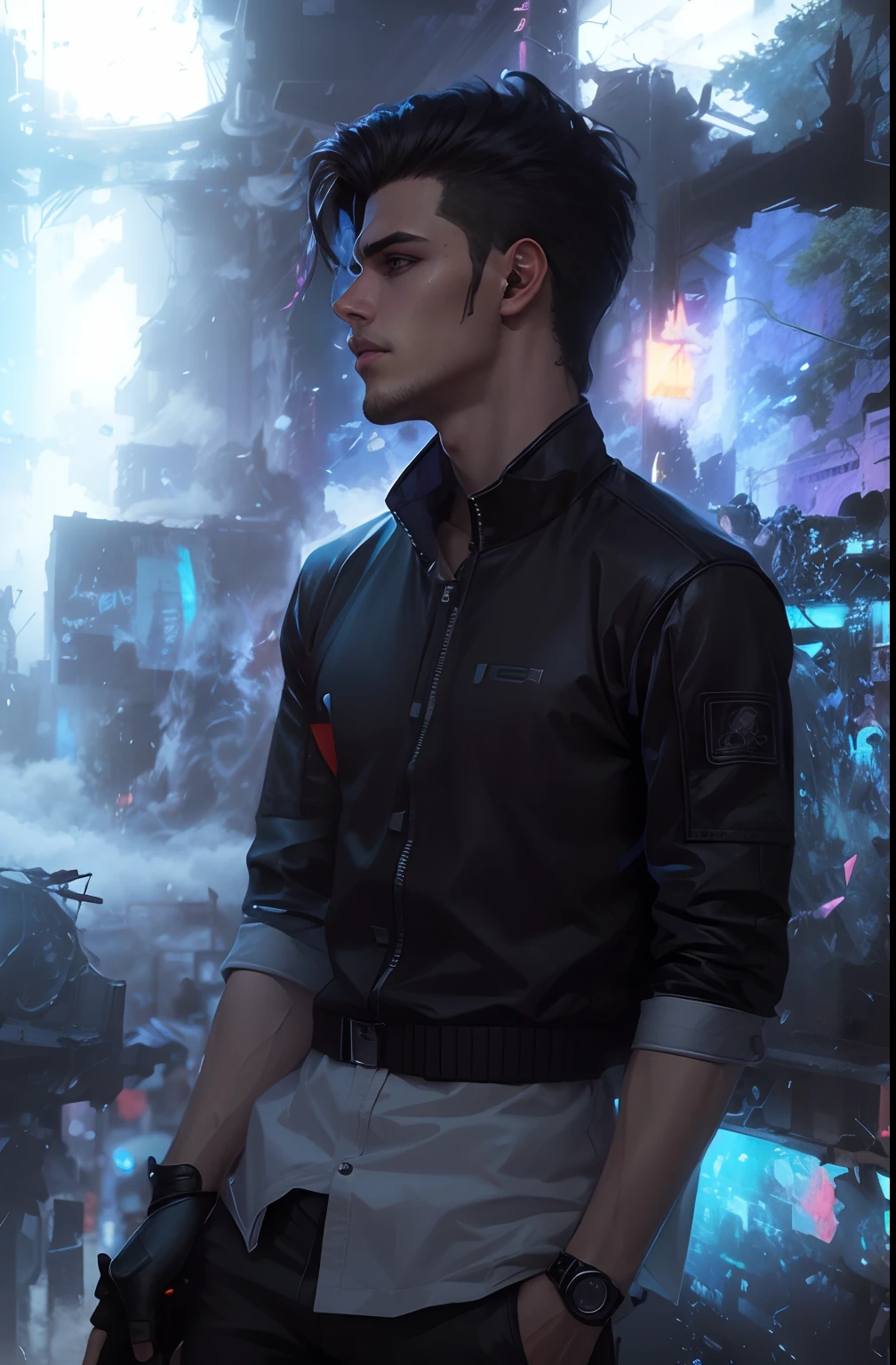 Change background cyberpunk handsome boy, realistic face, realistic face 8k ultra