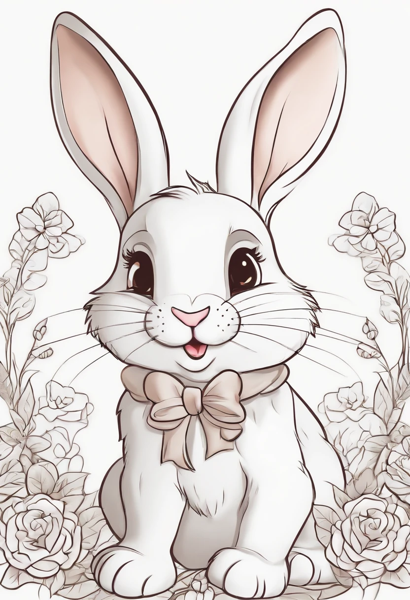 create a cute rabbit disney style, no background, line art for coloring, drawings for children, cool coloring pages, coloring book art coloring book page style vector lines, 8k --ar 2:3
