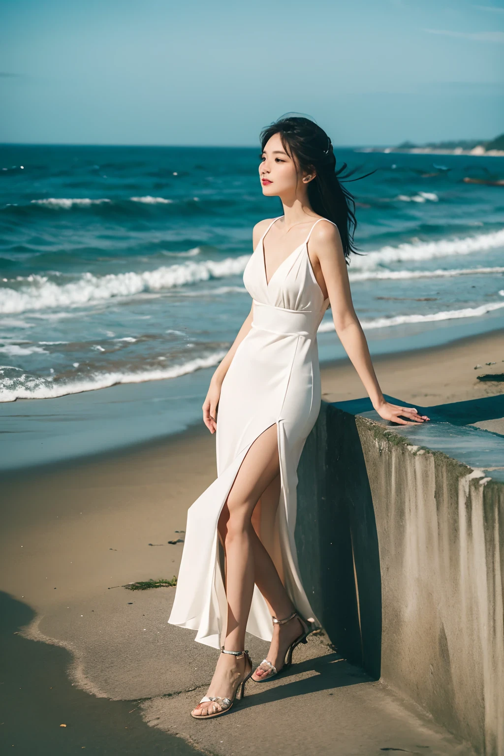 Elegant goddess seaside Cool feeling on