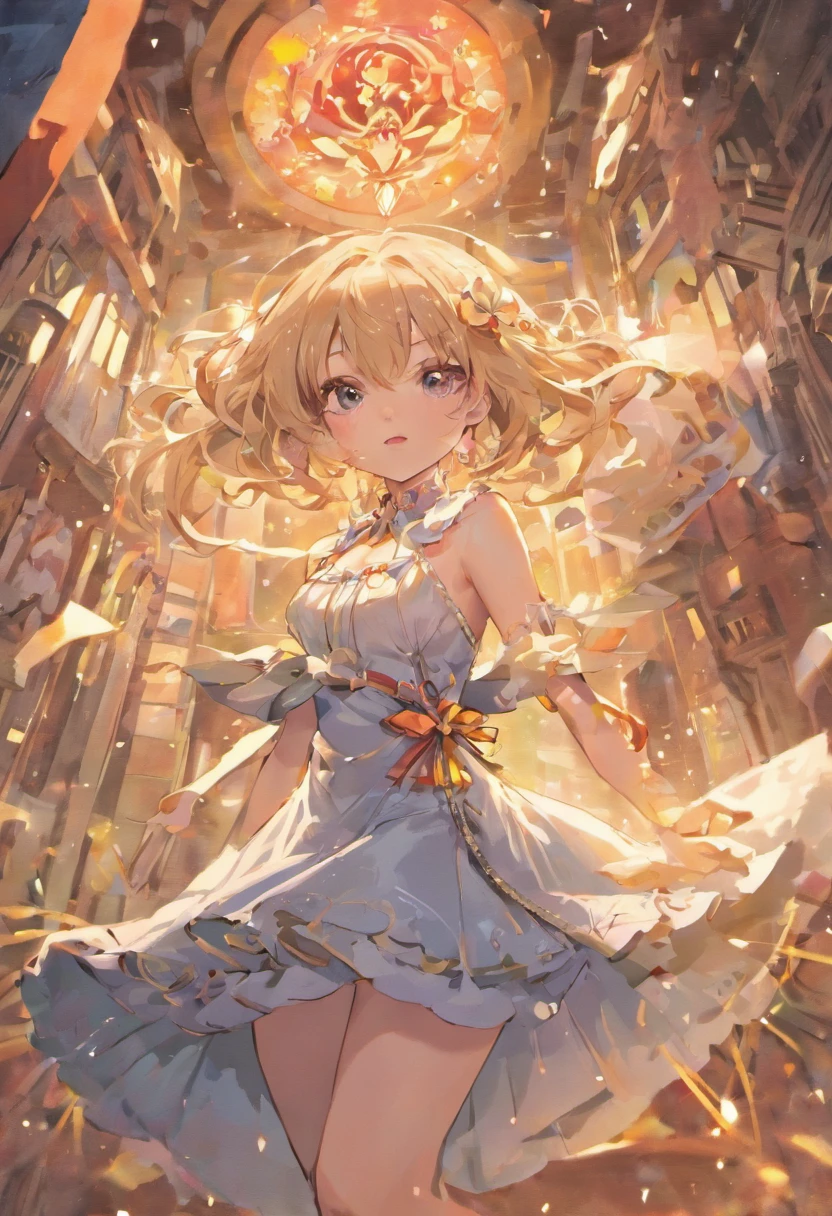 tmasterpiece，Best quality at best，offcial art，The is very detailed的 CG unified 8k 壁纸，One day，hugefilesize，Lori huge breasts cleavage，Messugacchi，Very long hair，shinning eyes，white dresses，black thighhigns，Mary Jane，flower ribbon