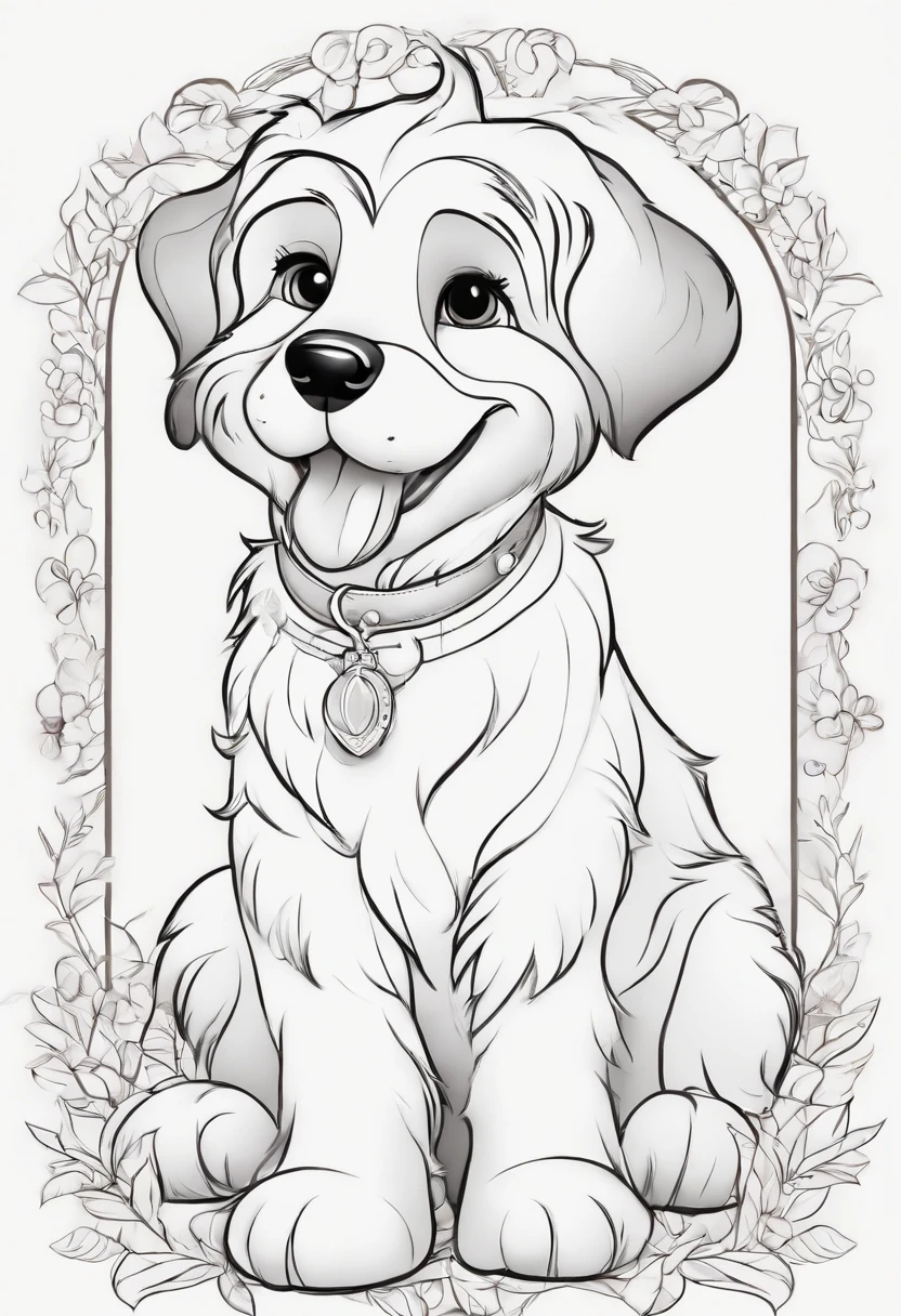 create a cute dog disney style, no background, line art for coloring, drawings for children, cool coloring pages, coloring book art coloring book page style vector lines, 8k --ar 2:3
