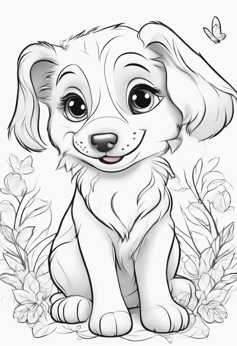 create a cute dog disney style, no background, line art for coloring, drawings for children, cool coloring pages, coloring book art coloring book page style vector lines, 8k --ar 2:3