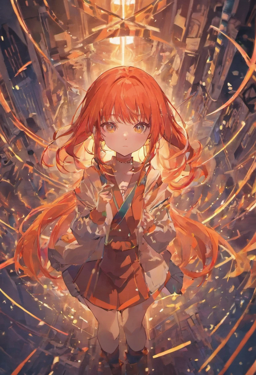 Exquisitely,tmasterpiece,Impeccable,tmasterpiece,(Animate),Long orange-red hair,eBlue eyes,Earphone,(idoly),microphones,black long socks