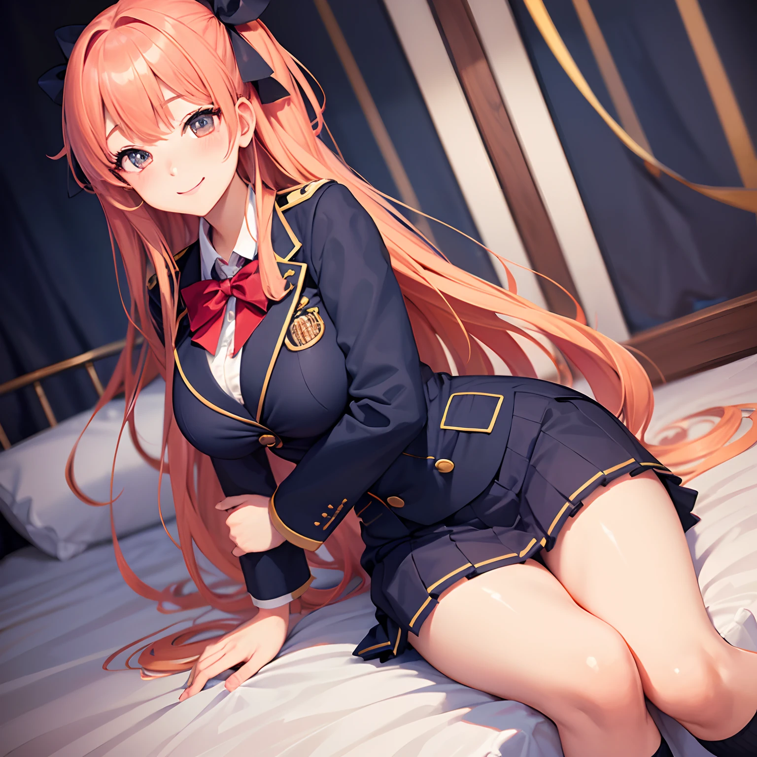 a beauty girl,Ribbon on uniform,blazers,a smile,girl,anime a girl,top-quality,huge tit,masterpiece,Excellent style,Erotic cute,Long,超A high resolution,beautiful a girl,Lovely girl,multicolored hair,Loose Socks,
