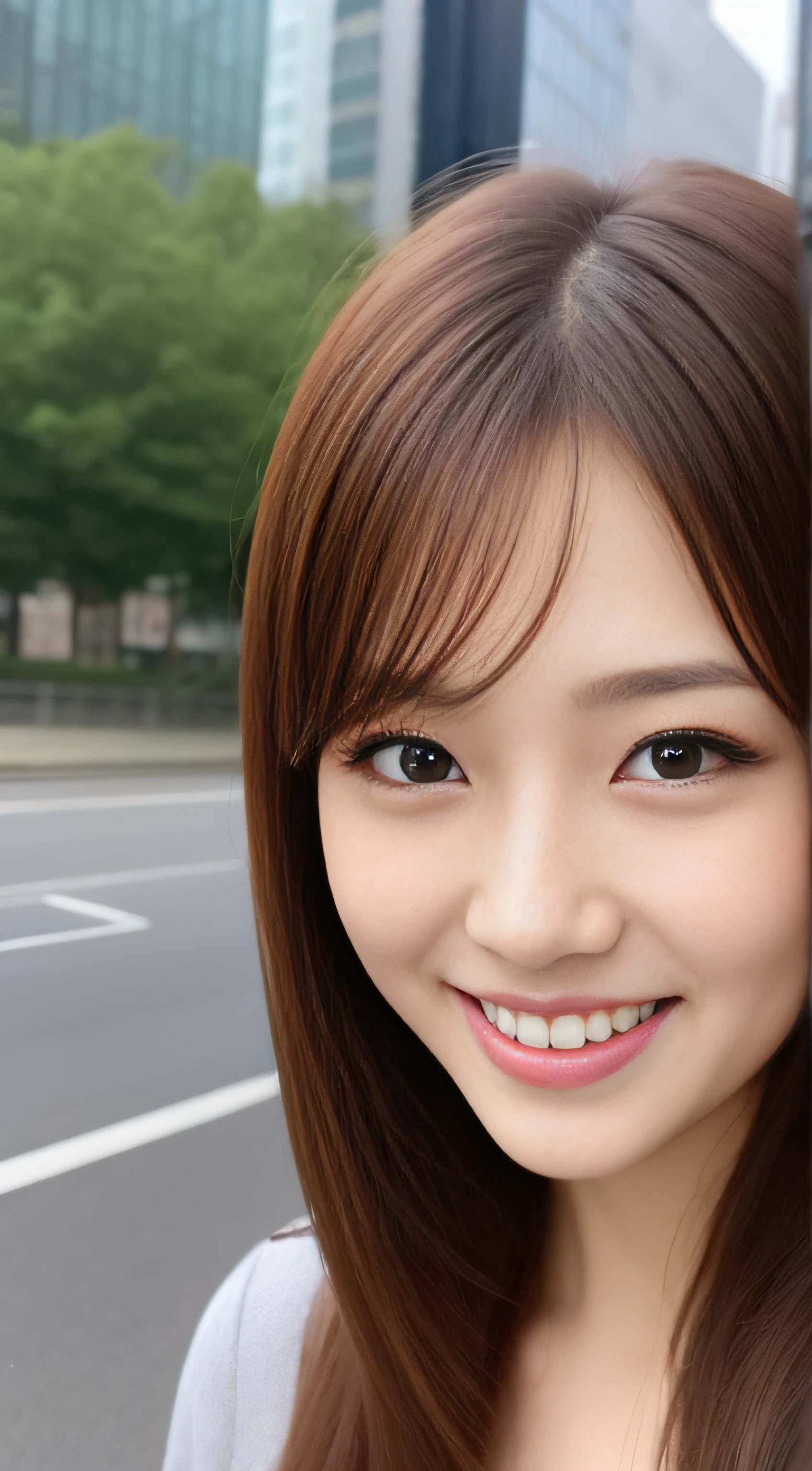 The face is a hostess、clever、doctor、hiquality、A hyper-realistic、healthy、Smiling expression、Slender perfect figure、Japan beauties、beautidful eyes、face perfect、Beautiful skin、the background is a tall building