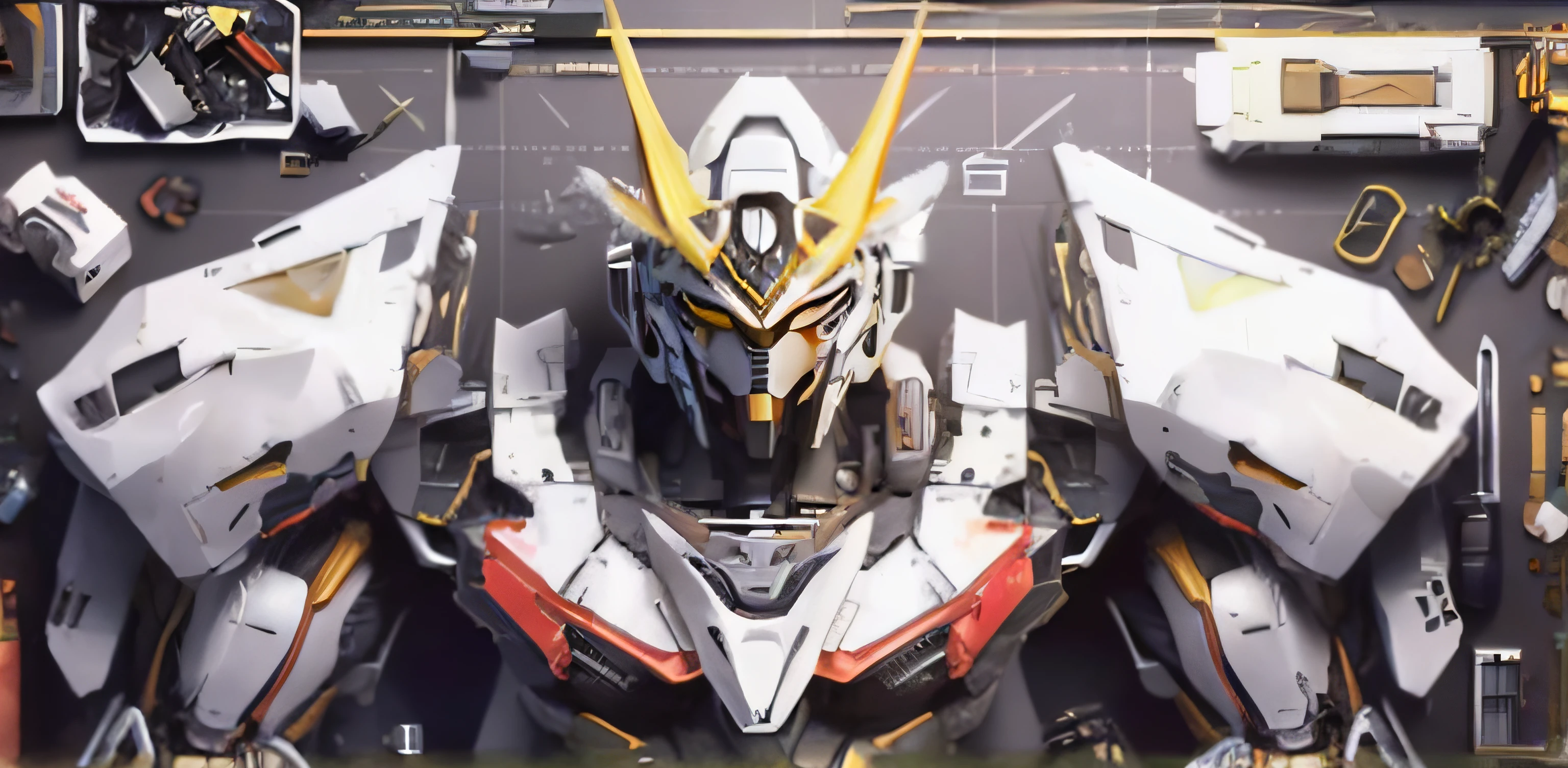 suit, costumes and mechanical parts, knolling, knollinglayout, deconstruction, highly detailed, depth, many parts, lumen render