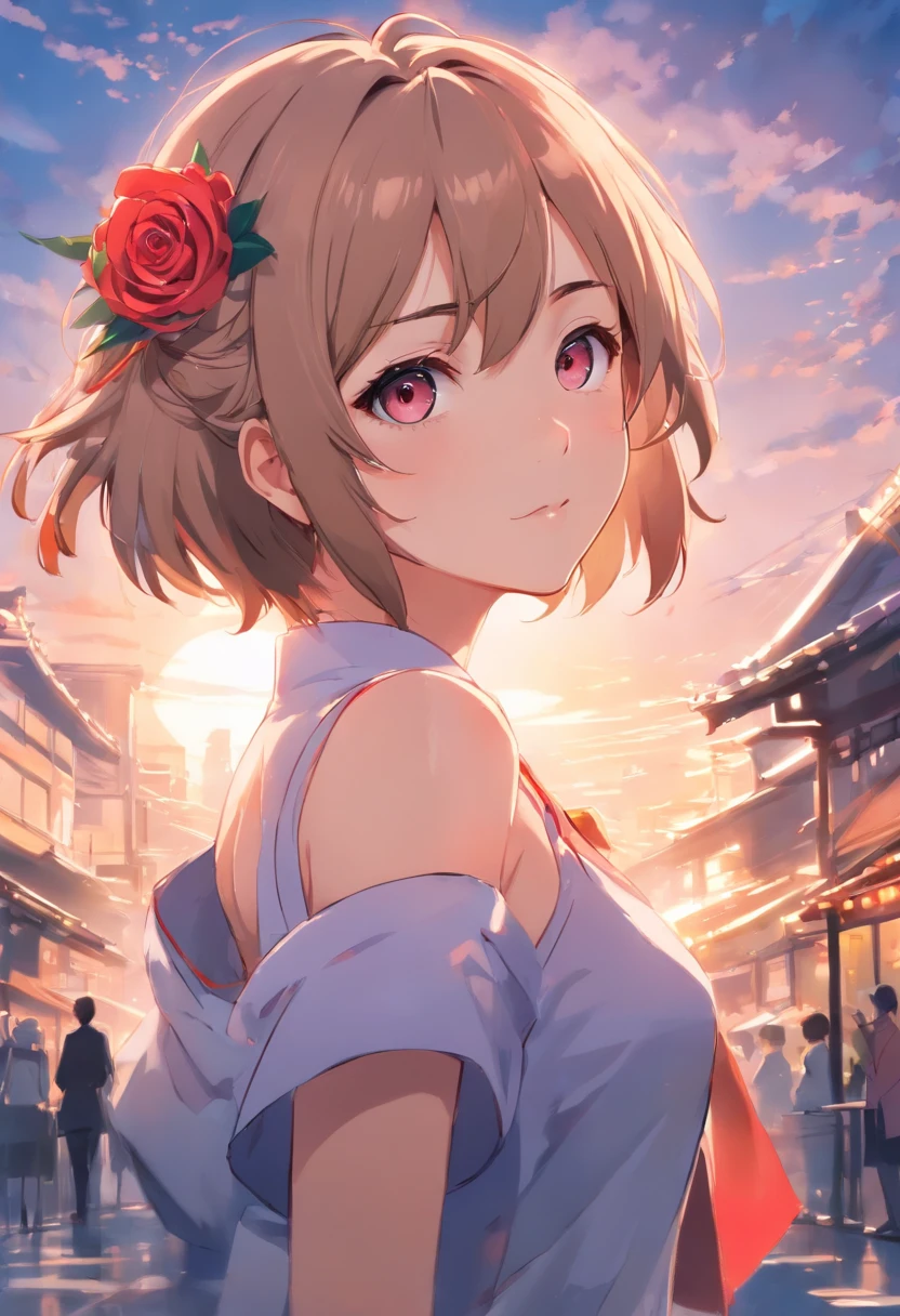 Chica anime con cabello largo y negro y un vestido blanco con rosas rojas, Hermosos ojos detallados, Guweiz, Guweiz en Pixiv Artstation, Arte detallado del anime digital, hermosa chica de anime, Guweiz en Artstation Pixiv, Estilo anime 4K, Katacy, Hermoso retrato de anime, Retrato detallado de Anime Girl, Arte detallado del anime, Hermosa mujer anime