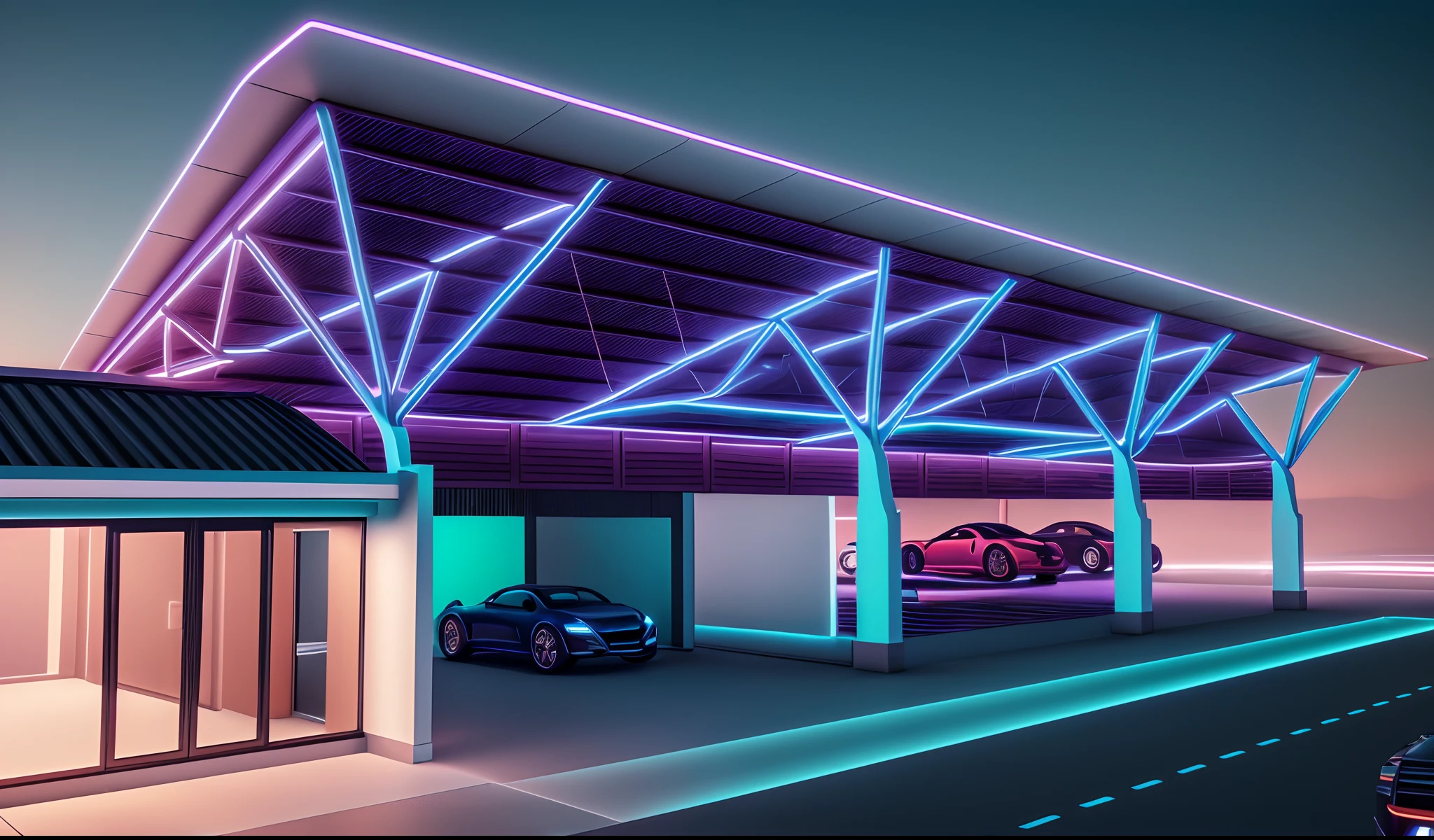 exbihition car space, 1 car, (Masterpiece,best quality,8k uhd,dslr,soft lighting,high quality,hyper detail,film grain,Fujifilm XT3, UE 5 render 8k, super high resolution, supper detail:1.2, dynamic lighting, cyber light, magic neon light),  glossy floor