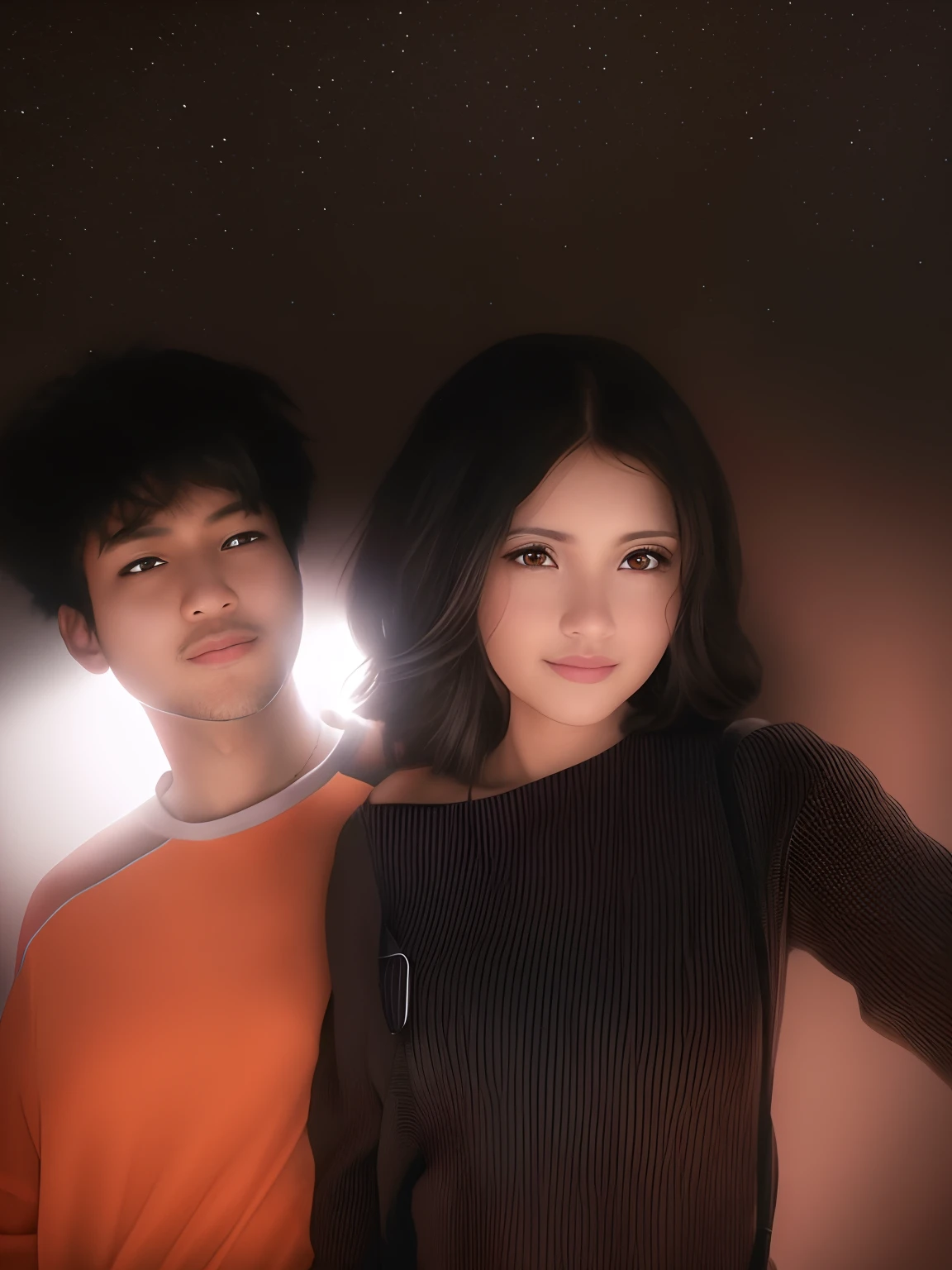 there are two people standing together and one is holding a cell phone, high quality portrait, on black background, portait photo profile picture, portrait shot 8 k, portrait of two people, shot on canon eos r5, shot on canon eos r 5, medium portrait soft light, 8k selfie photograph, in front of a black background, photography portrait