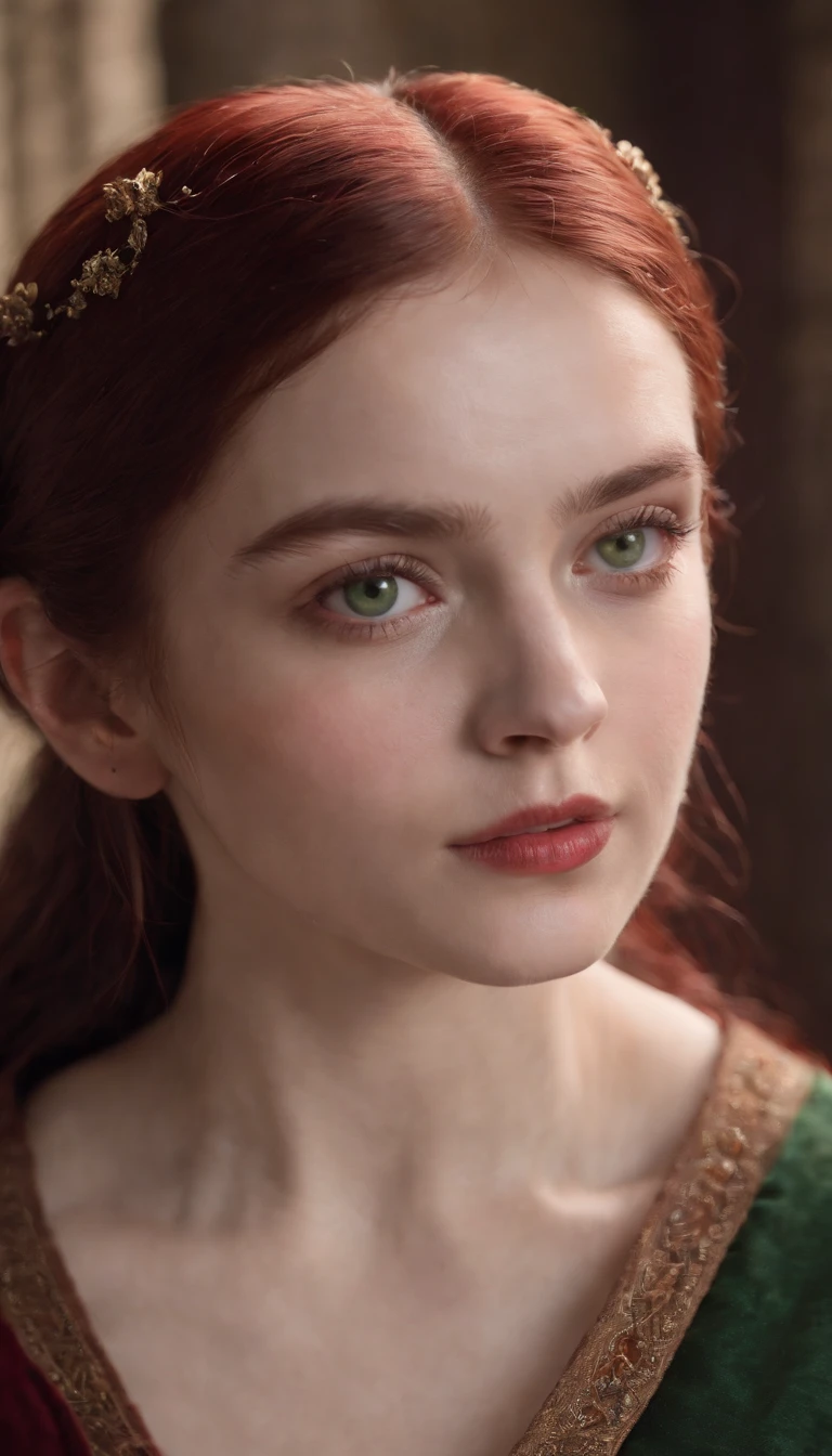 (((a deep reddish wound crosses her left cheek))) fair complexion, woman around 19 years old, 2 Buns Hairstylenatural white hair, distinctive green eyes, wearing kohl, slender and graceful, beautiful, candlelight in a medieval setting, ultra sharp focus, realistic shot, medieval female clothes, tetradic colors (scar:1.4)