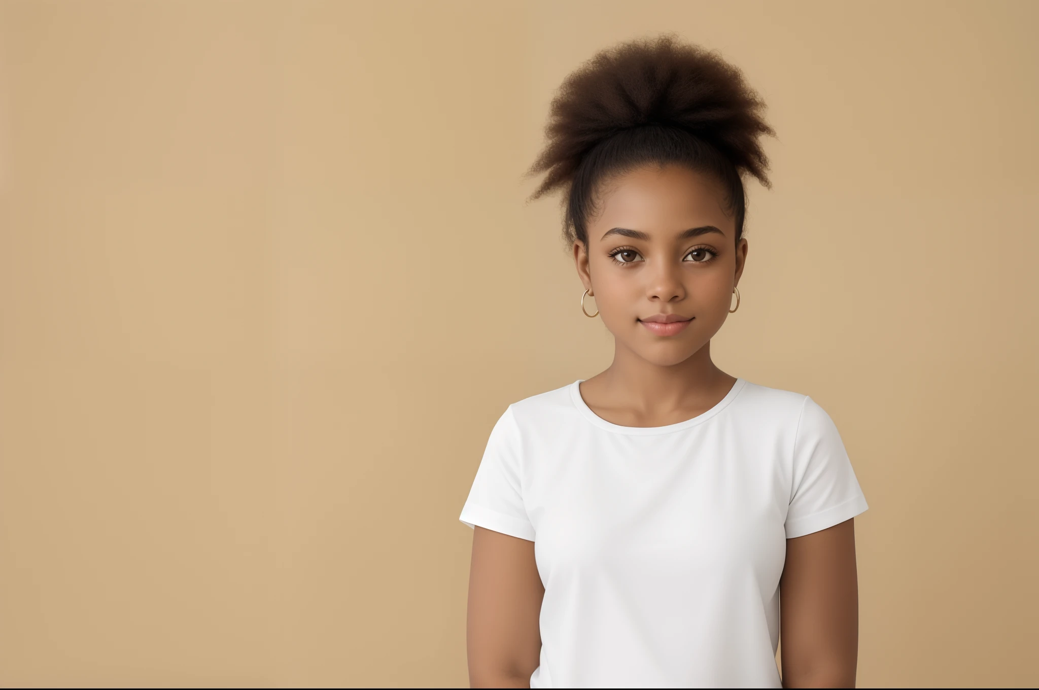 There's a young woman in a white shirt and black pants, Menina africana de pele clara, Retrato de uma menina bonito, retrato frontal de uma menina, Menina afro-americana, retrato jovem menina, Retrato da menina bonito, menina jovem bonito, menina elegante afro-americana, Retrato lateral da menina bonito, menina jovem bonita, Retrato frontal de um jovem, , retrato da menina