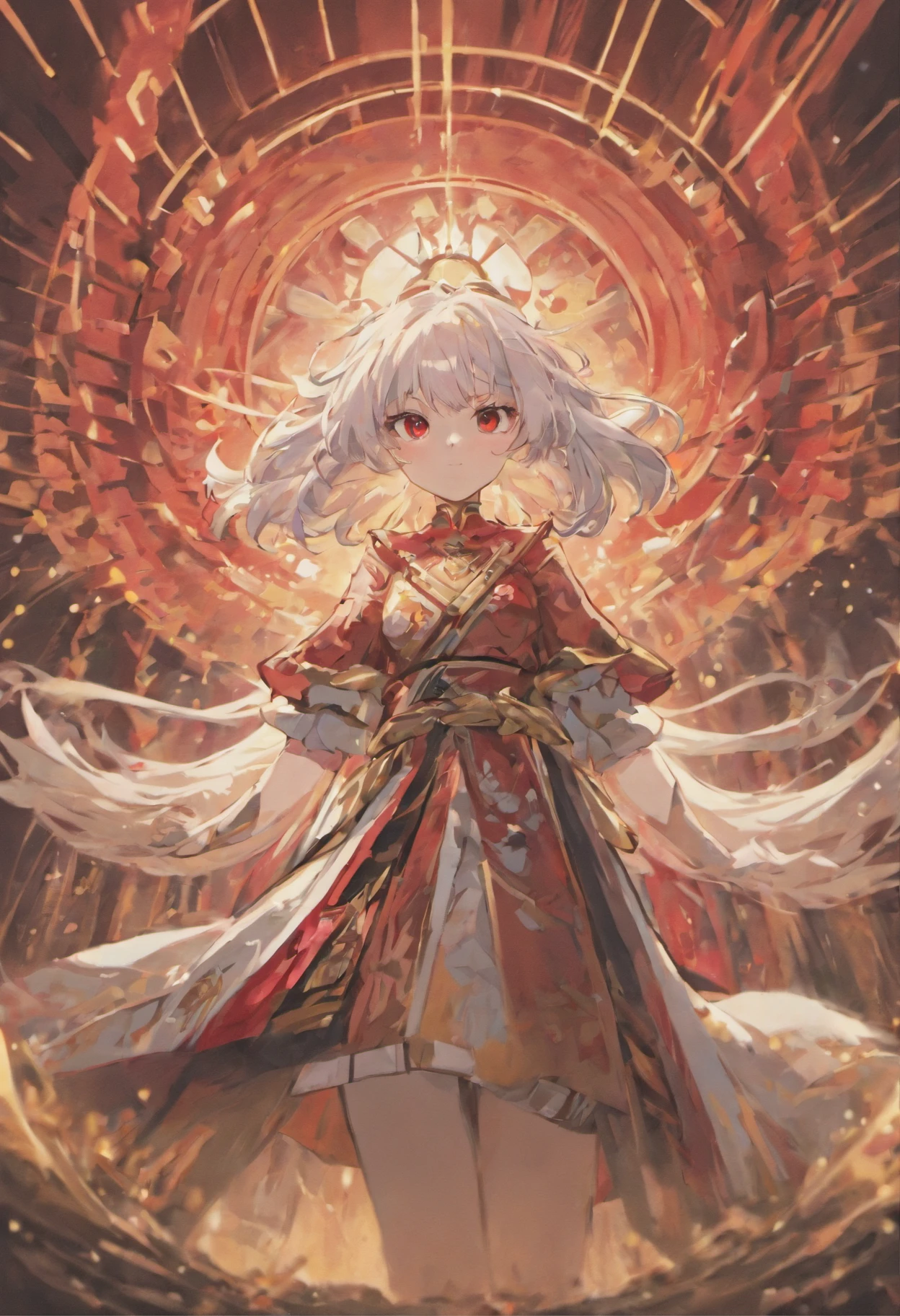 girl, silky white hair, red eyes, in perspective, royal clothes