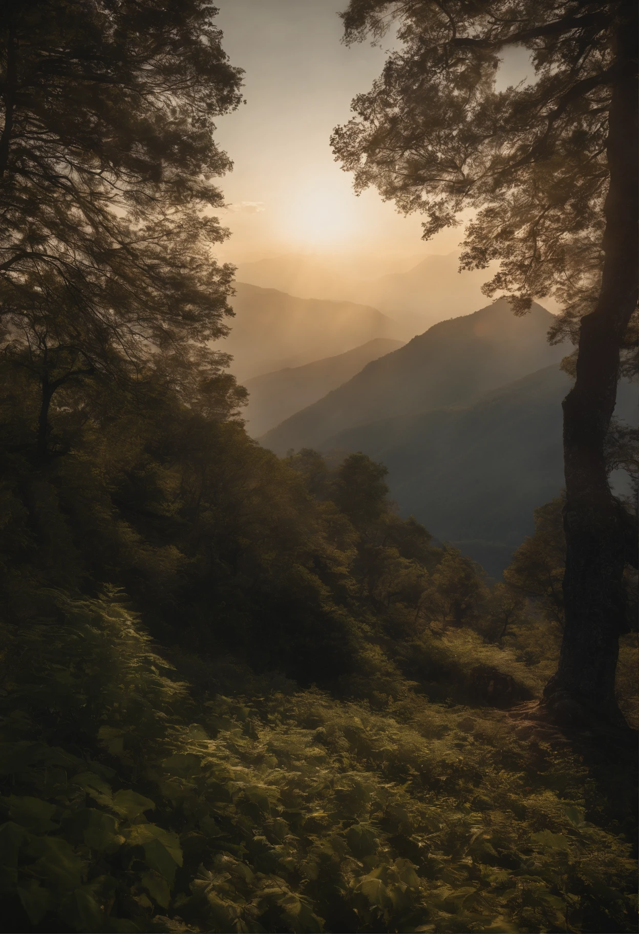 Sun Rays,sea of clouds,mountain ranges,drak,Glorious,landscapes,Chinese Big,Fairytale,light effect,dream magical, Ultra detailed, 8K, realictic
