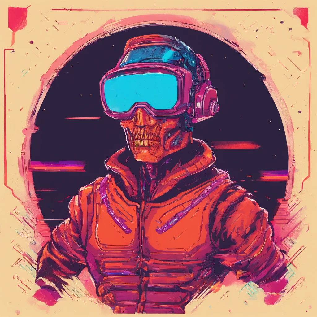 Artista homem, careca com barba grisalha e rala, de 45 anos, pele bronzeada - pintando na tela de um notebook futurista - moderno - estilo cyberpunk - tom azul escuro no contexto da imagem, e luzes laranjas e led vermelho ao fundo