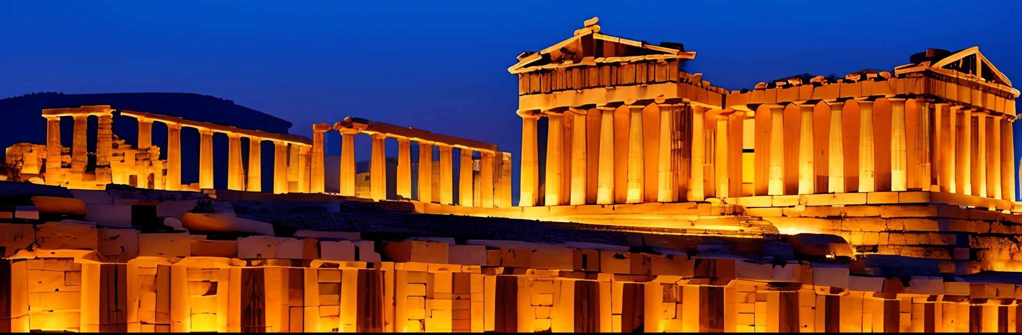 Greece,Athens,at the sunset,Brightly lit Parthenon Palace,Fantastic