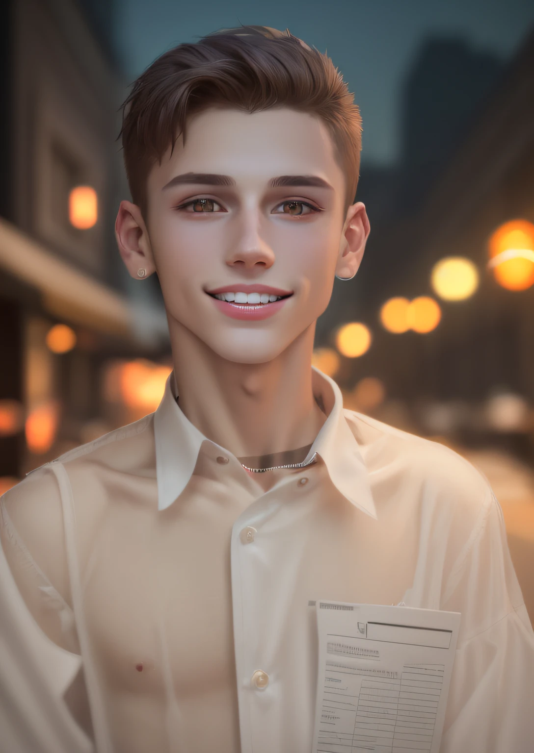 boy idol, model, depth of field, photo, film, face, skinny, smile, collarbone, teeth, movie, camisole, selfie, night, realistic face