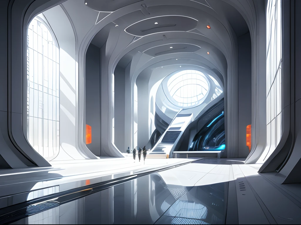 A white future,Cutting-edge technology and elegance, Refined atmosphere, Depicting an immortal world,Futuristic architecture and advanced machinery,Traditions are seamlessly intertwined,
