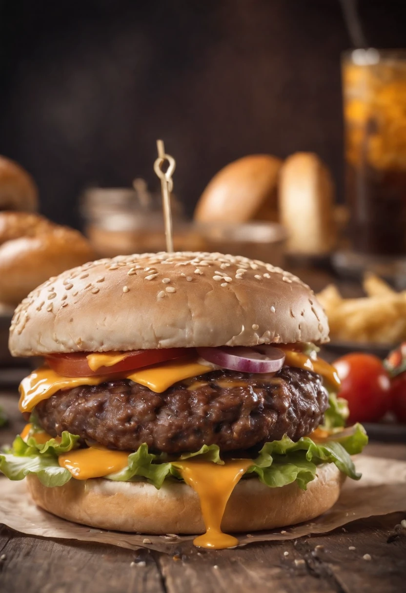 A burger falling in pieces juicy, tasty, hot, promotional photo, intricate details, hdr, cinematic, adobe lightroom, highly detailed