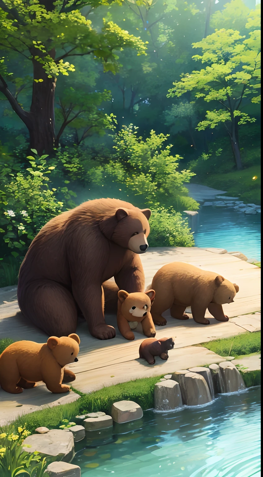 In a snug little house, a bear family lived together as a happy family. One sunny day, They had a magical family picnic by a sparkling stream.
