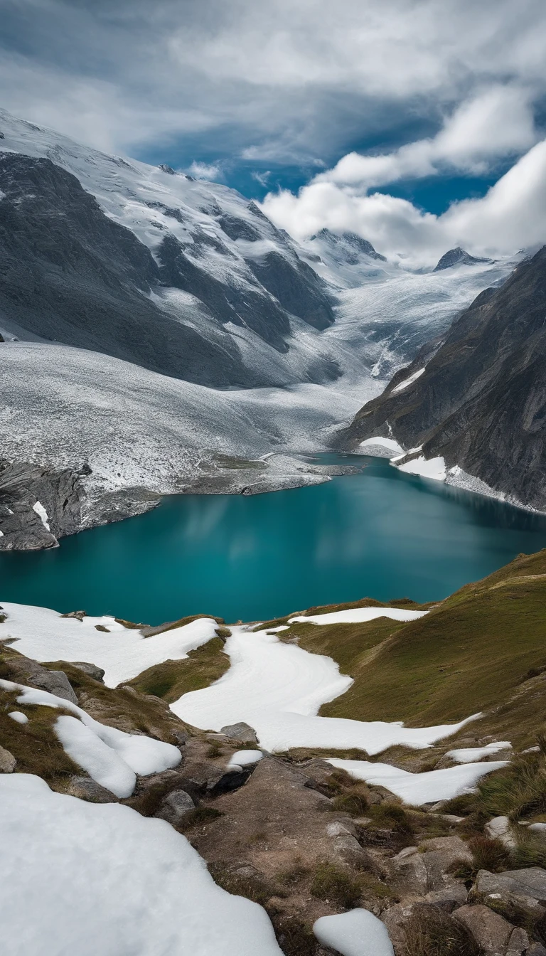 lakes,Snow Mountain,wide angle,snow,Switzerland.