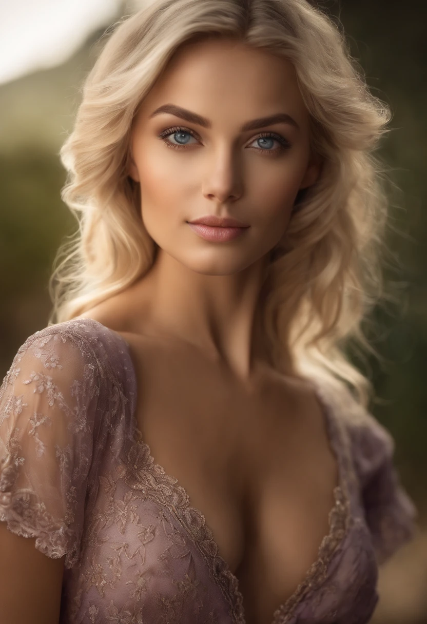 fully araffed woman,  with blue eyes, ultra realistic, elaborate, portrait of Sophie Mood, blonde hair and big eyes, selfie of young women, eyes in bedroom, Violet Myers, no makeup, think makeup, women directly in camera, face with artgram, subtle makeup, stunning full body shot in an alluring nature, short skirt and medium skirt