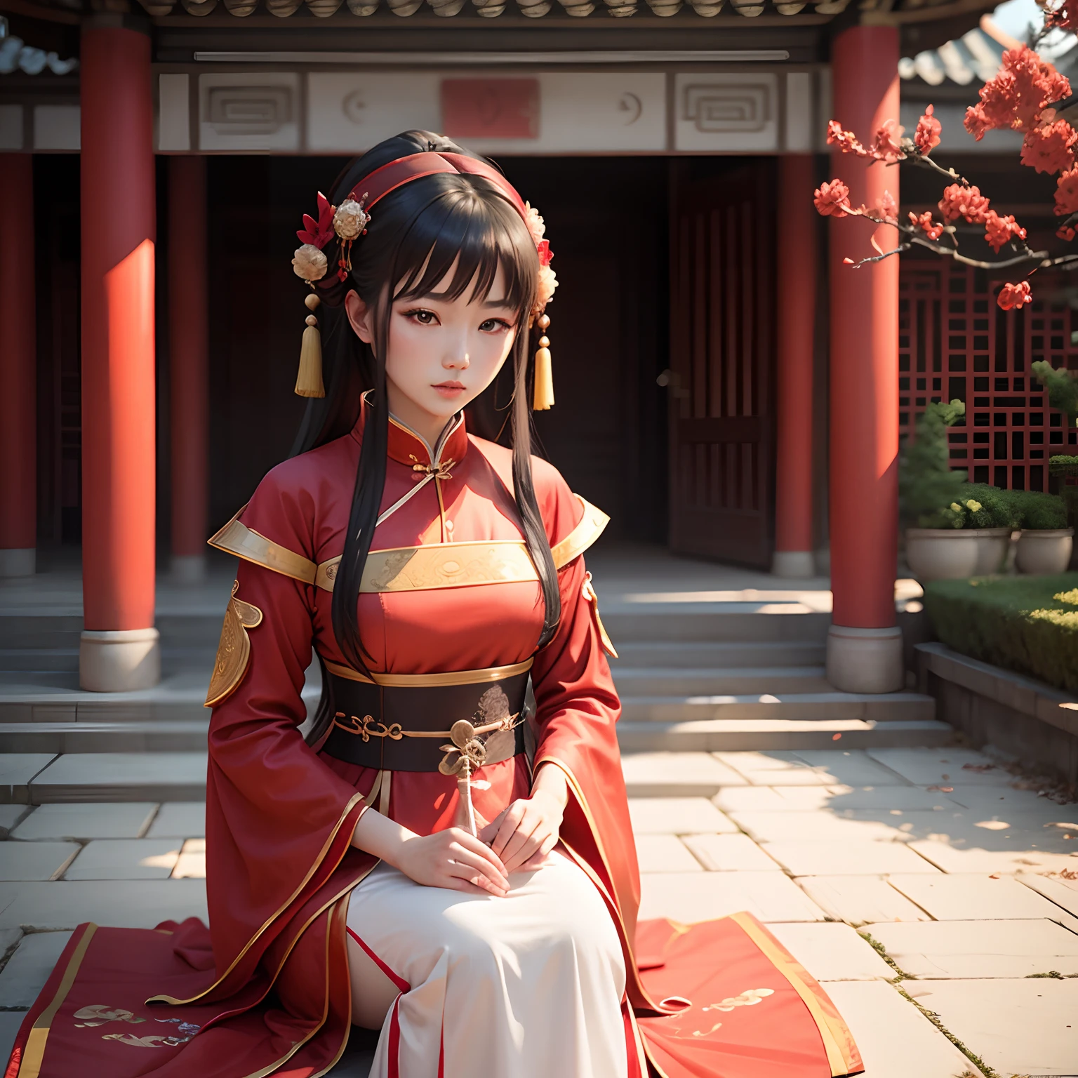 a women, Chinese, Hanfu, red, palace