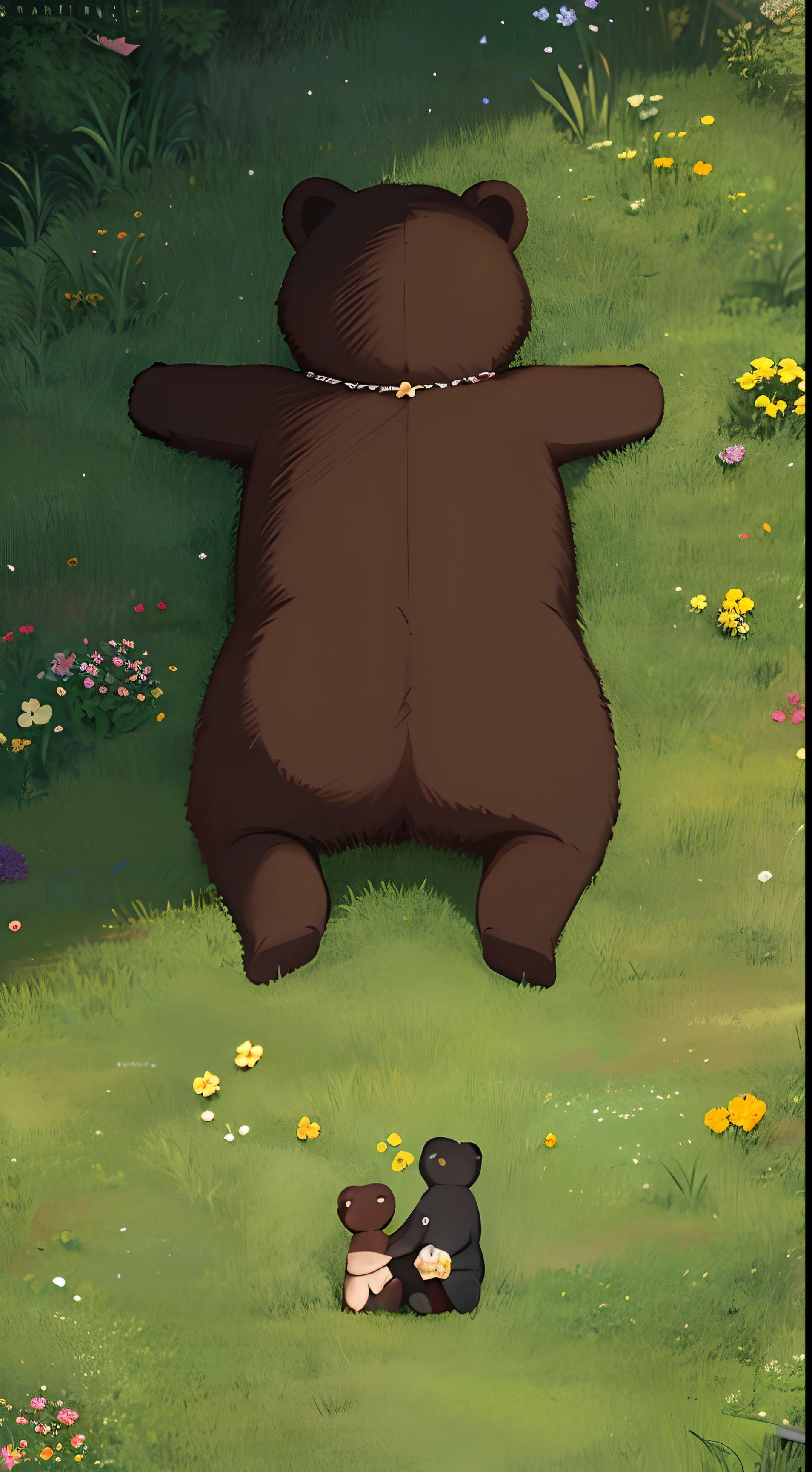 The bear family found flowers and raced down a grassy hill. Under the starry sky, they snuggled close, knowing their love made them a magical family.