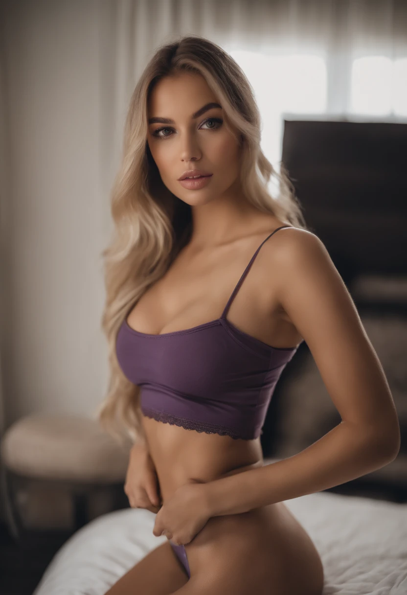 Arafed woman with matching tank top and panties, Sexy girl with brown eyes, portrait sophie mudd, blonde hair and large eyes, Selfie einer jungen Frau, Augen im Schlafzimmer, Violet Myers, ohne Make-up, Natural makeup, Blick direkt in die Kamera, Gesicht mit Artgram, dezentes Make-up, Stunning full body shot, im Schlafzimmer, Spaltung showing her beauty pussy