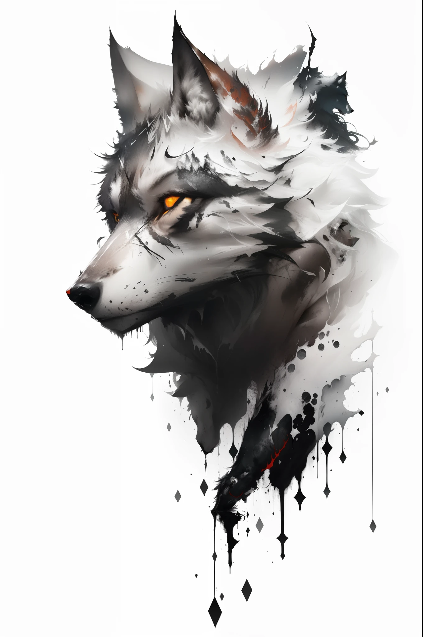 Wolf white and black abstract, centered, looking at the camera, approaching perfection, dynamic, moonlight, highly detailed, digital painting, artstation, concept art, smooth, sharp focus, illustration, art by Carne Griffiths and Wadim Kashin