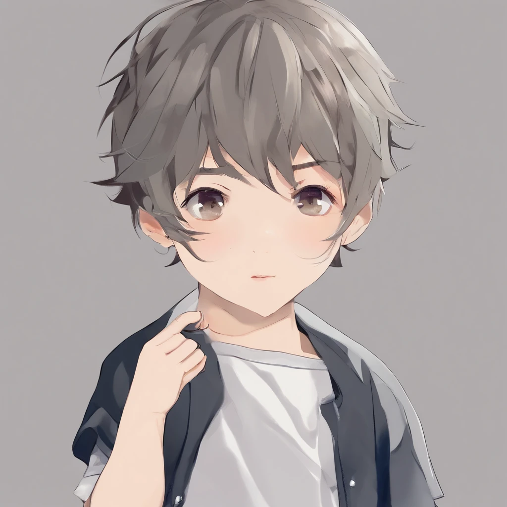 Cute little boy, Cute pouting face, , Curved eyes, aggrieved look，A little angry and aggrieved，Pouting lips，The cheeks bulge a little, Soft lighting, Ultra-detailed, realistic features, , fine brush strokes, Gentle background, Studio lighting
