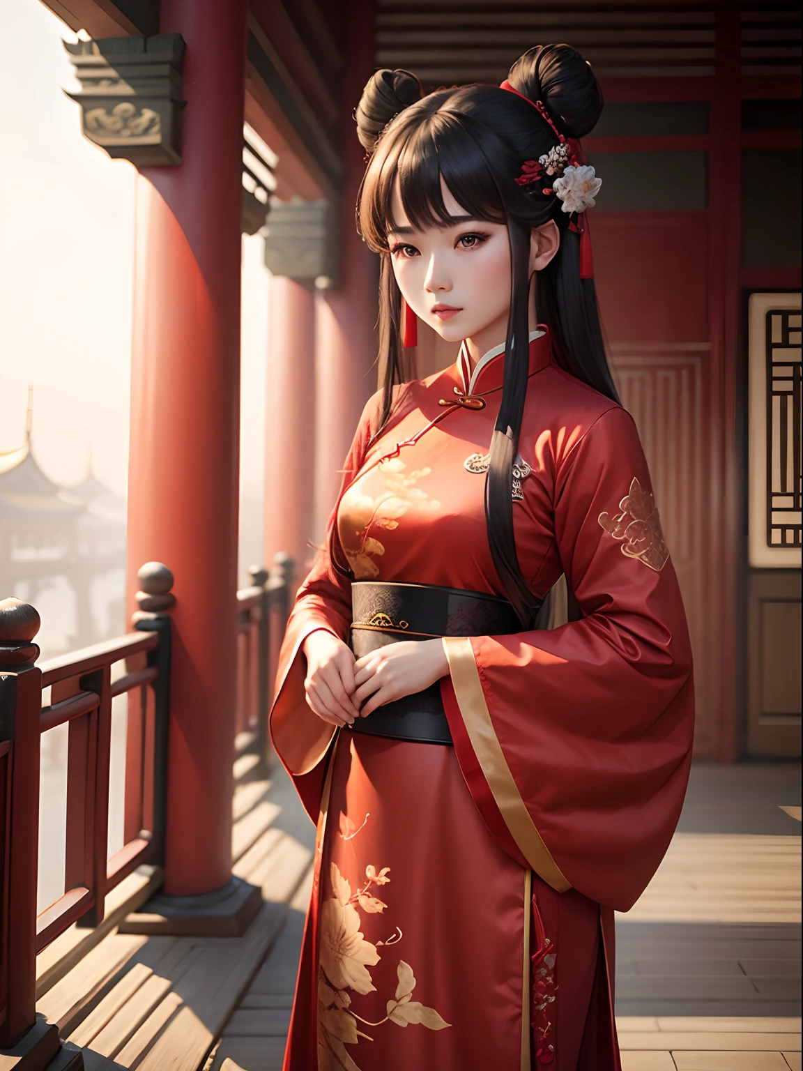 a women, Chinese, Hanfu, red, palace