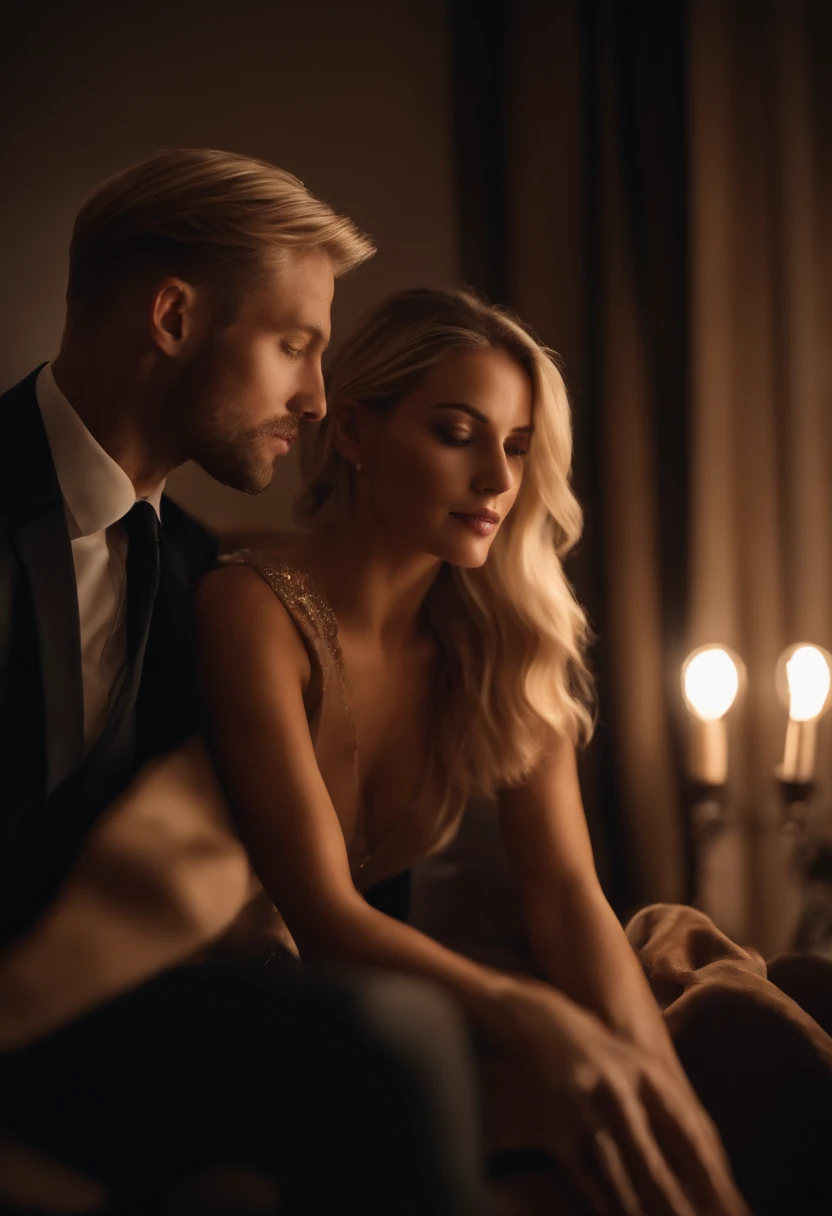Sensual relaxation in a luxurious room, Ready for a night of fun with his beautiful companion. cheveux blond