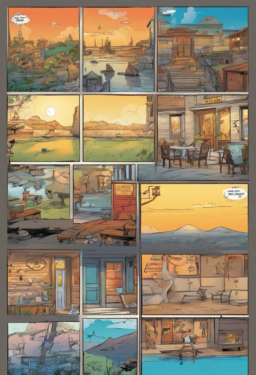 American comics, The comic story is presented in multiple irregular colored panels.((Comic storyboard:1.8)), American School Love Story,Boys and girls meet each other, Experienced bits and pieces together, In the end, it is not as good as the story of the marriage hall