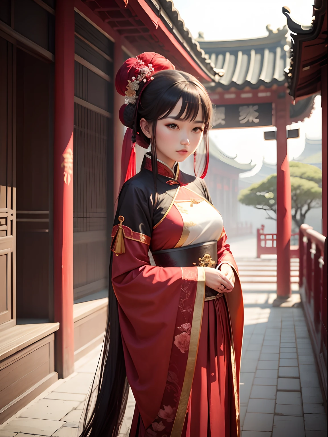a women, Chinese, Hanfu, red, palace