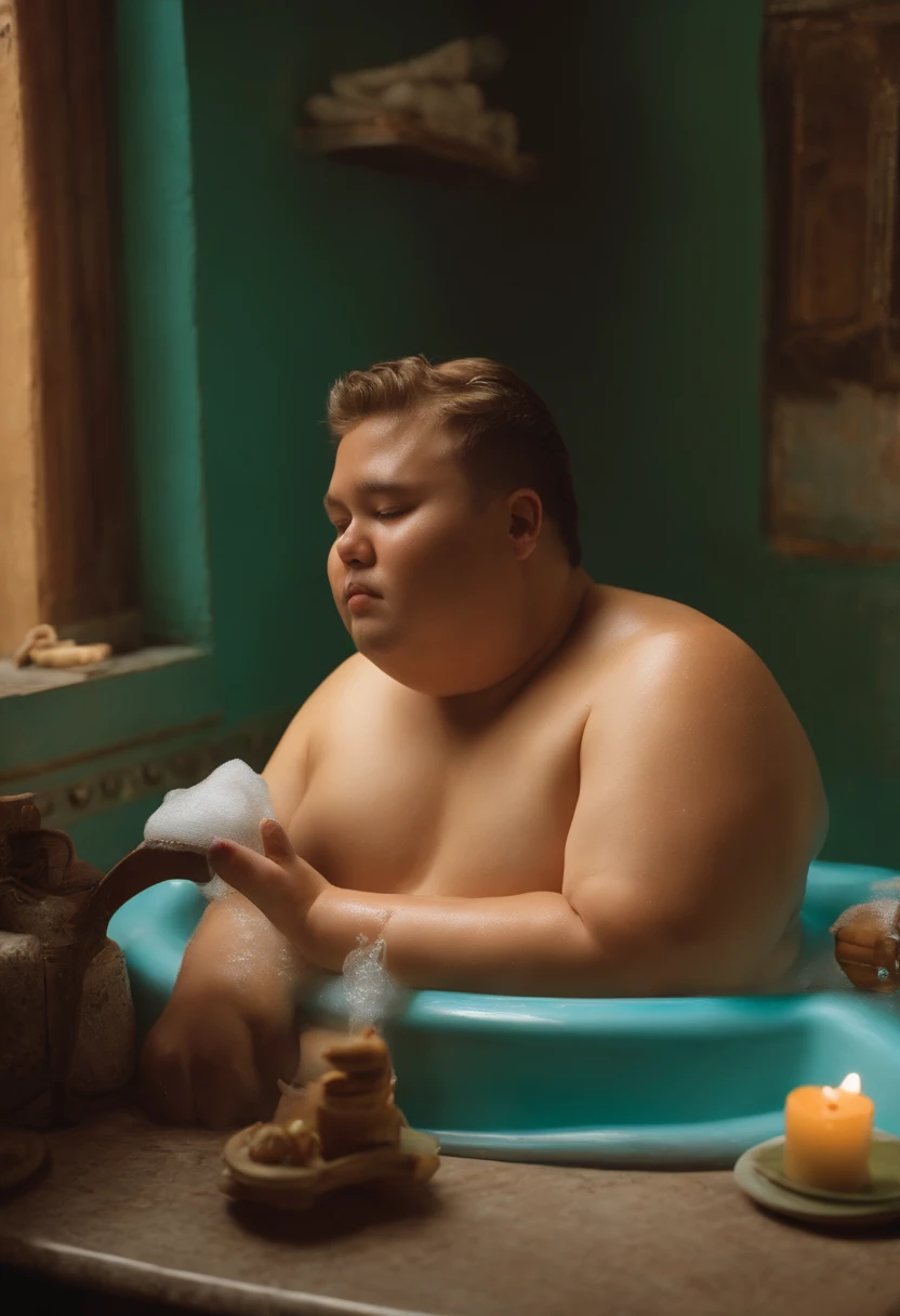 Fat brother takes a bath