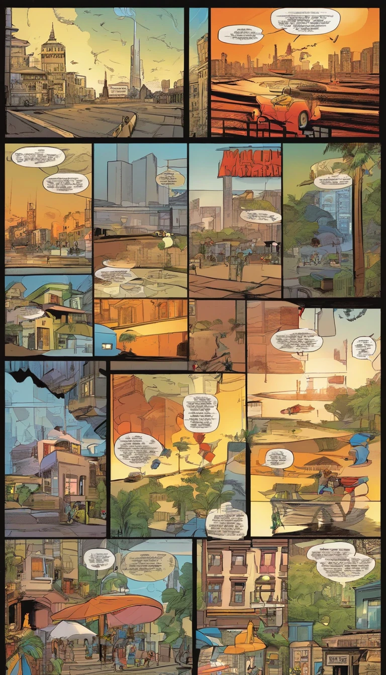 American comics, The comic story is presented in multiple irregular colored panels.((Comic storyboard:1.8)), Describe city life, A day in the life of the rich, The style is extremely exaggerated and meticulous