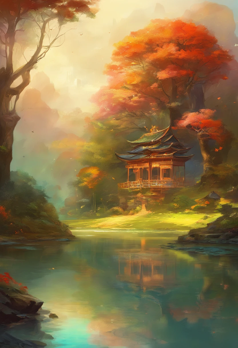 Trees reflected in the lake，The background is the house, author：Xia Yong, author：Cheng Jiasui, author：Yu Zheding, author：Wang Duo, Amazing composition, author：Shang Xi, author：Dai Xi, author：Shi Rui, Perfect composition Artem Demura, amazing simple composition, beautiful reflexions, author：Ji Sheng
