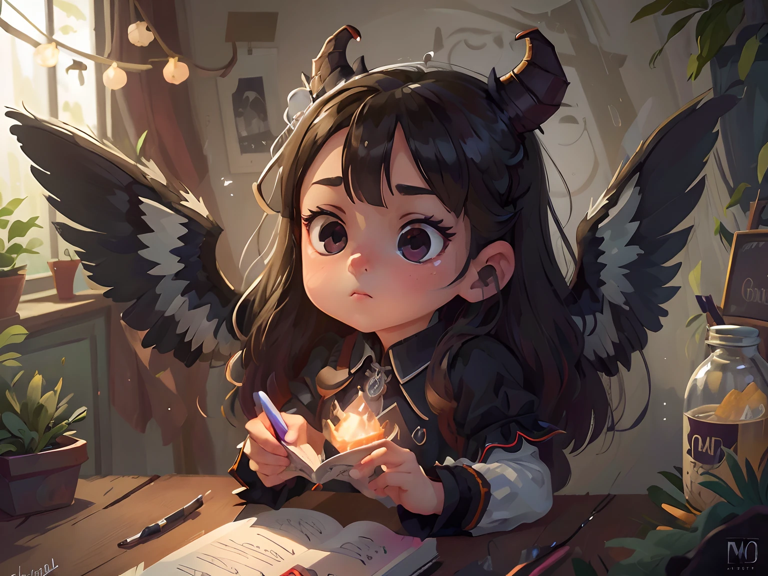 demon,Engel,Girl with wings,dunkel,Beautiful, detaillierte Augen und Gesicht,langes schwarzes Haar,whitedress,Leuchtender goldener Heiligenschein,black feathered wings,ethereal,Jenseitigen,Kontrastierende Farben,scharfer Kontrast zwischen Licht und Schatten,Spuk,Spirituell,Gothic Portrait,High-Key-Beleuchtung,Lebendige Farben,Leuchtendes Rot,unheilvoll,ethereal atmosphere,dezentes Leuchten,realistisch,Detaillierte Illustration,painted with oil and acrylic,Dramatische Komposition,Emotionaler Ausdruck,Beguilingly beautiful,auffallend,hypnotisierend,Artistic masterpiece,Ultra-detailliert,Sehr realistisch,Leuchtendes Leuchten,mysterious,Dunkle Aura,Balance between good and evil,Komplizierte Details,majestic,Himmlisch,Divine Presence,transzendent,Betonung auf Augen und Lippen,Darstellung innerer Zerrissenheit,Reinheit der Engel,Fesselnder Blick,hypnotisch,emotional aufgeladen. (best quality,4K,8K,hight resolution,Meisterwerk:1.2),Ultra-detailliert,(realistisch,fotorealistisch,fotorealistisch:1.37),HDR,UHD,Studiobeleuchtung,Ultrafeine Lackierung,Scharfer Fokus,Physikalisch basiertes Rendering,Extreme Detailbeschreibung,Professionell,Lebendige Farben,bokeh.