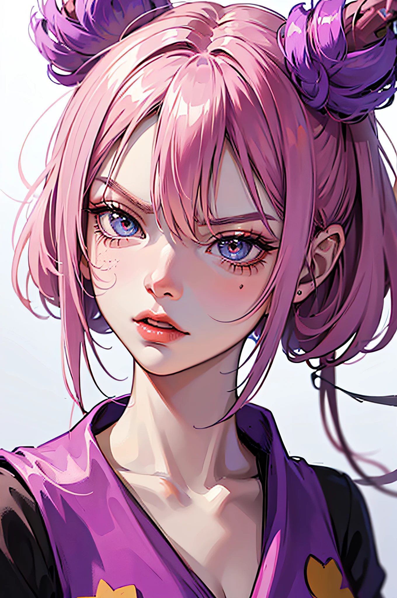 Draw a woman with flowers on her face, style of anime, jojo anime style, Detailed anime face, Anime face, hisoka, highly detailed angry anime face, anime-inspired, face anime portrait, angry look, stern eyes, pretty anime face, yayoi kasuma, anime style character, Anime style portrait, portrait of hisoka hunter hunter