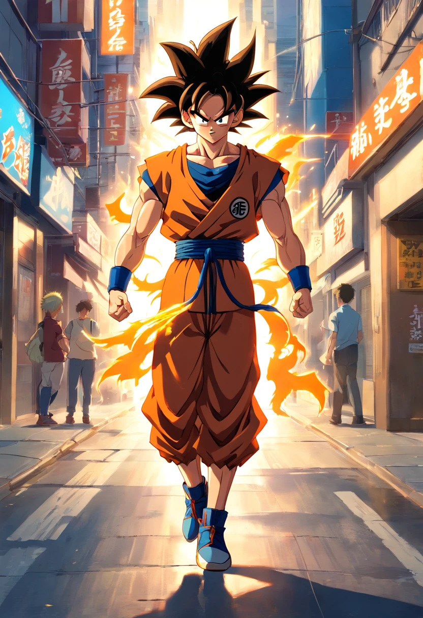 Super Saiyajin Goku,corriendo en la calle