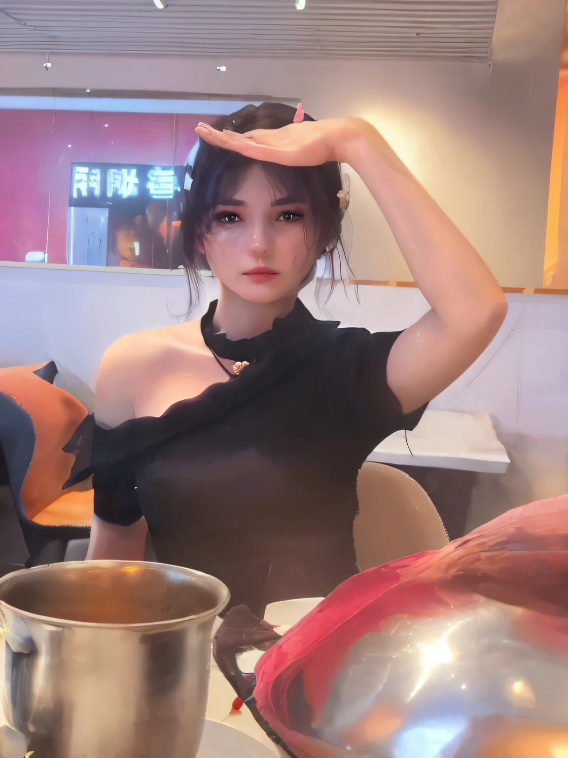Best quality, masterpiece, high resolution, 1girl, porcelain dress, hair accessories, necklace, jewelry, beautiful face, on the body, Tyndall effect, realistic, dark studio, edge lighting, two-tone lighting, (high detail skin: 1.2), 8k UHD, dslr, soft light, high quality, volumetric light, candid, photo, high resolution, 4k, 8k, background blur,