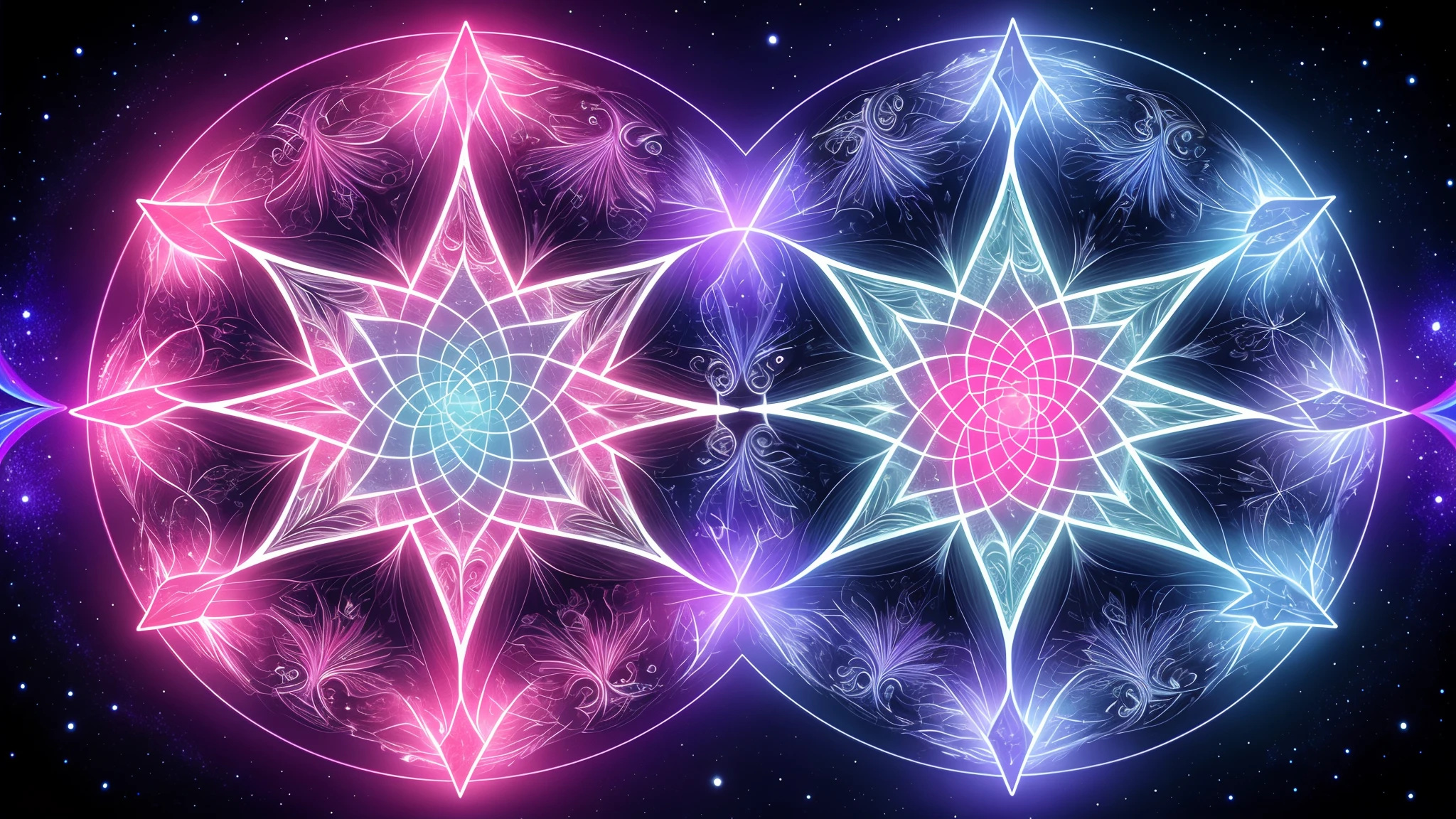 a circular image of a star with a blue center surrounded by stars, geometry and astrology, astral appearance, sacred geometry, intricate galactic designs, sacred fractal structures, epic shamanic dmt art, galactic dmt entity, visionary art style, overlaid sacred geometry, mystical cosmic messenger, mind-boggling cosmic geometry, fractal sacred geometry, humanity like cosmic structure