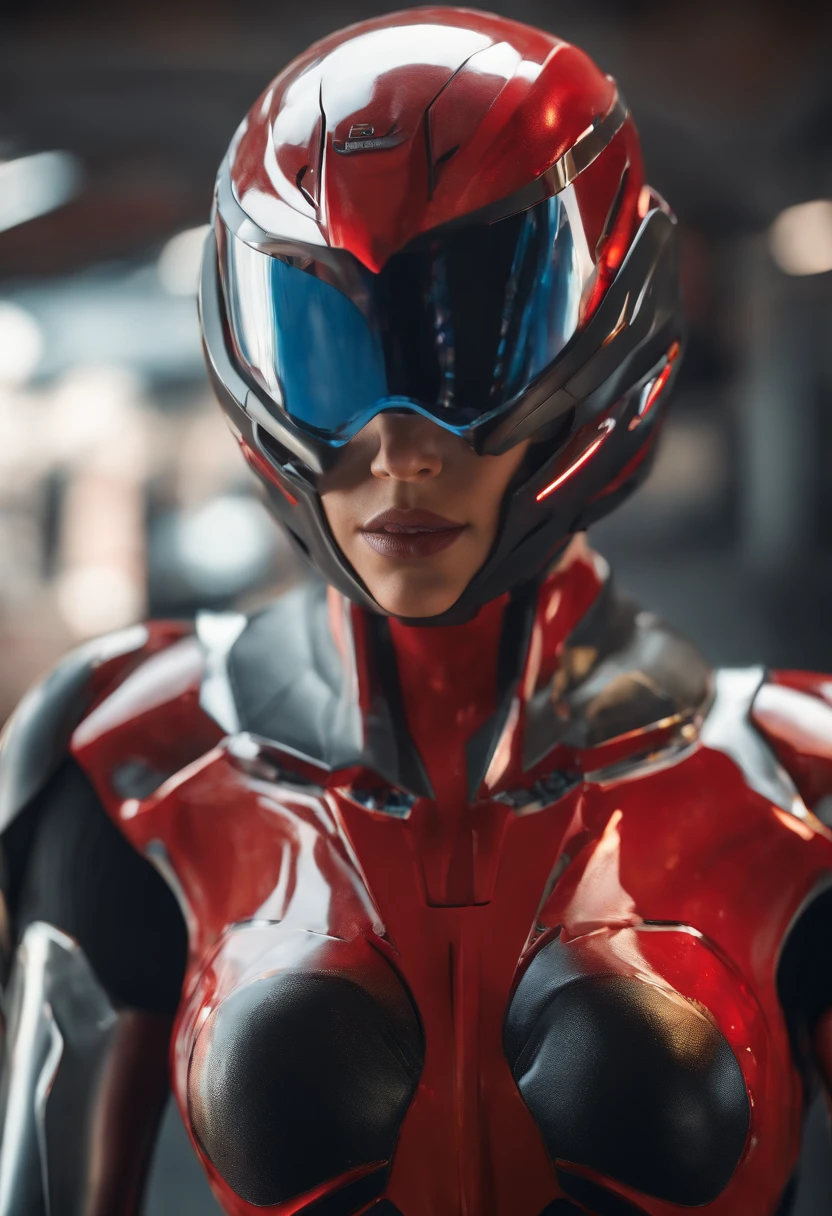 red female spartan, helmet, faceless, red power armor, science fiction, simple background <lora:spartansHalo_v1:0.7>